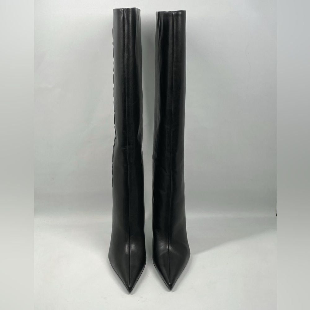 Alexander Wang Delphine brand-embossed leather heeled knee-high boots size 36.5 - Picture 3 of 15